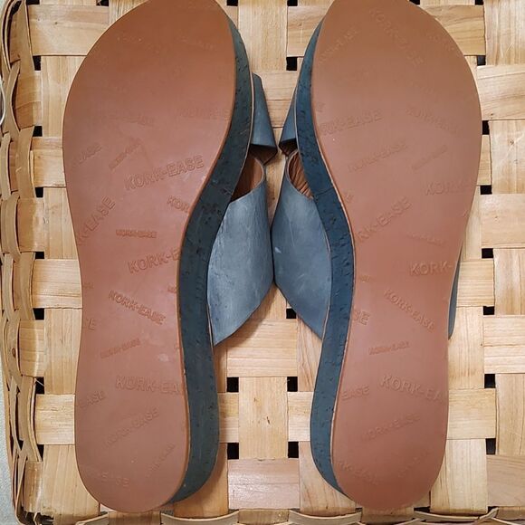 Kork-Ease Sabrina Blue Leather Criss Cross Platform Wedge Sandals - Picture 8 of 10